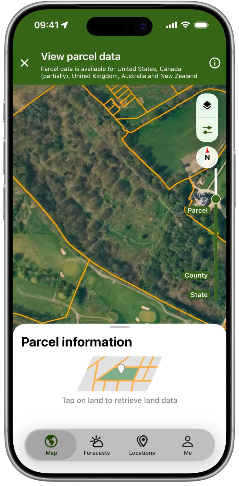 Property lines on the satellite map in Hunting Points, with the parcel information panel