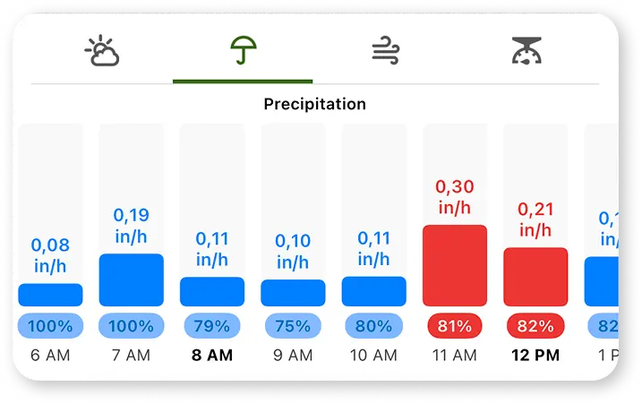 Precipitación y probabilidad de lluvia por horas